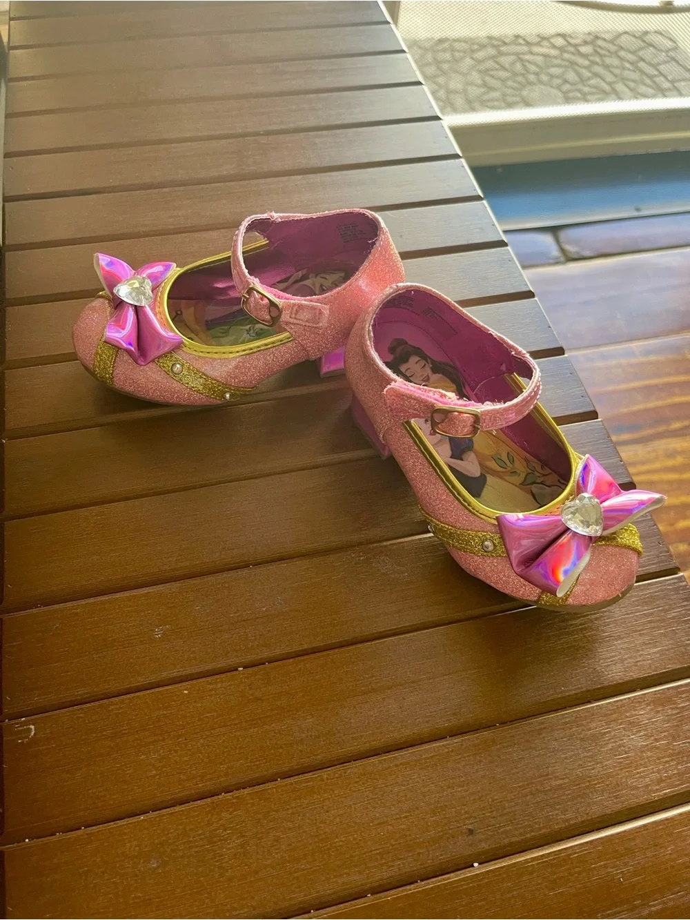 Disney Pink Glitter Princess Mary Jane Shoes with Iridescent Bows
